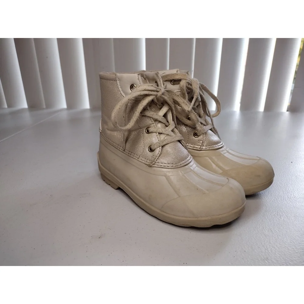 Sperry Top Sider Kids Boots‎ Beige Glitter Waterproof Duck Boots Size 1